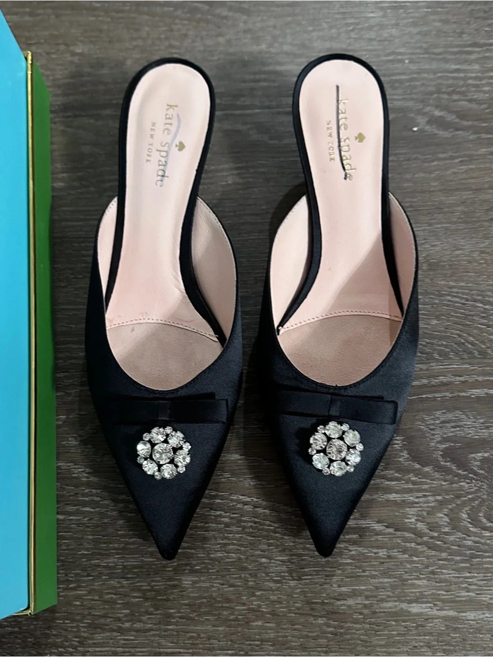 Kate Spade Darlene Satin Kitten Heels elegant cocktail slide shoes Size 7.5
